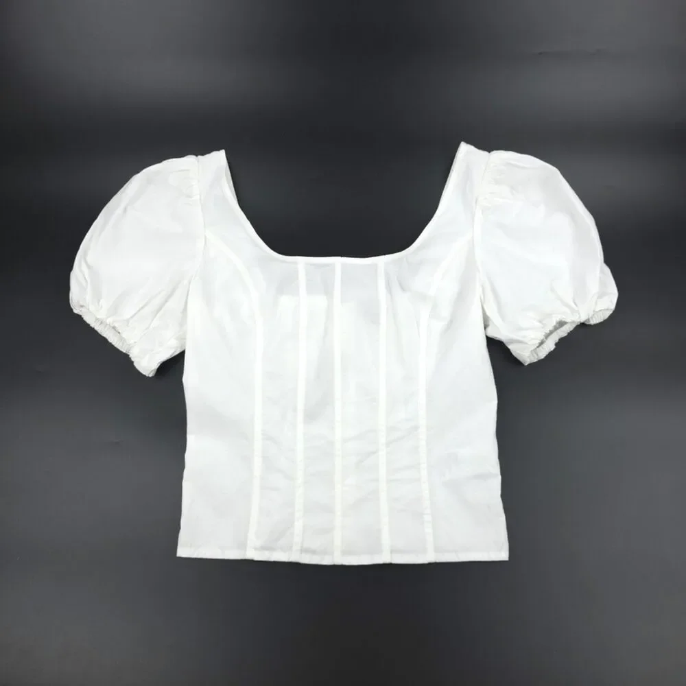 NWT J Crew Puff-sleeve squareneck top White cotton poplin Milkmaid Cottagecore 2